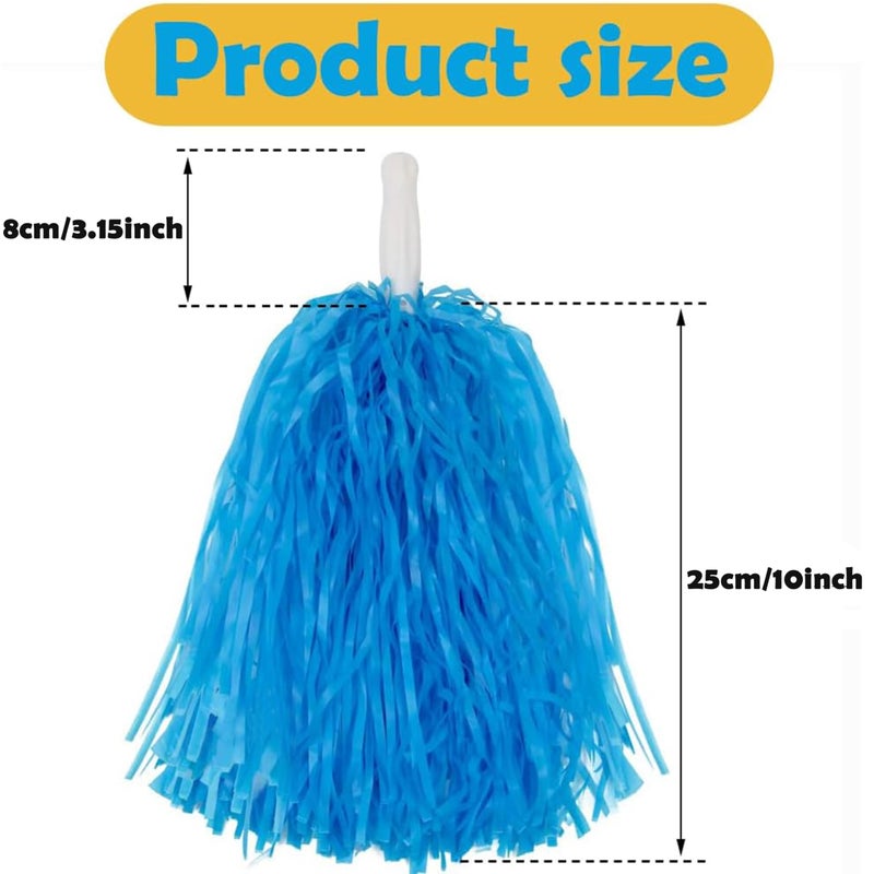 Comicfs 12 PCS Cheerleading Pom Poms, Pompoms with Handles Cheer Squad Team Spirited Fun Pom Poms for Party, Sports Dance Cheer, Performance Celebration (Soft Plastic- Blue) - Image 2